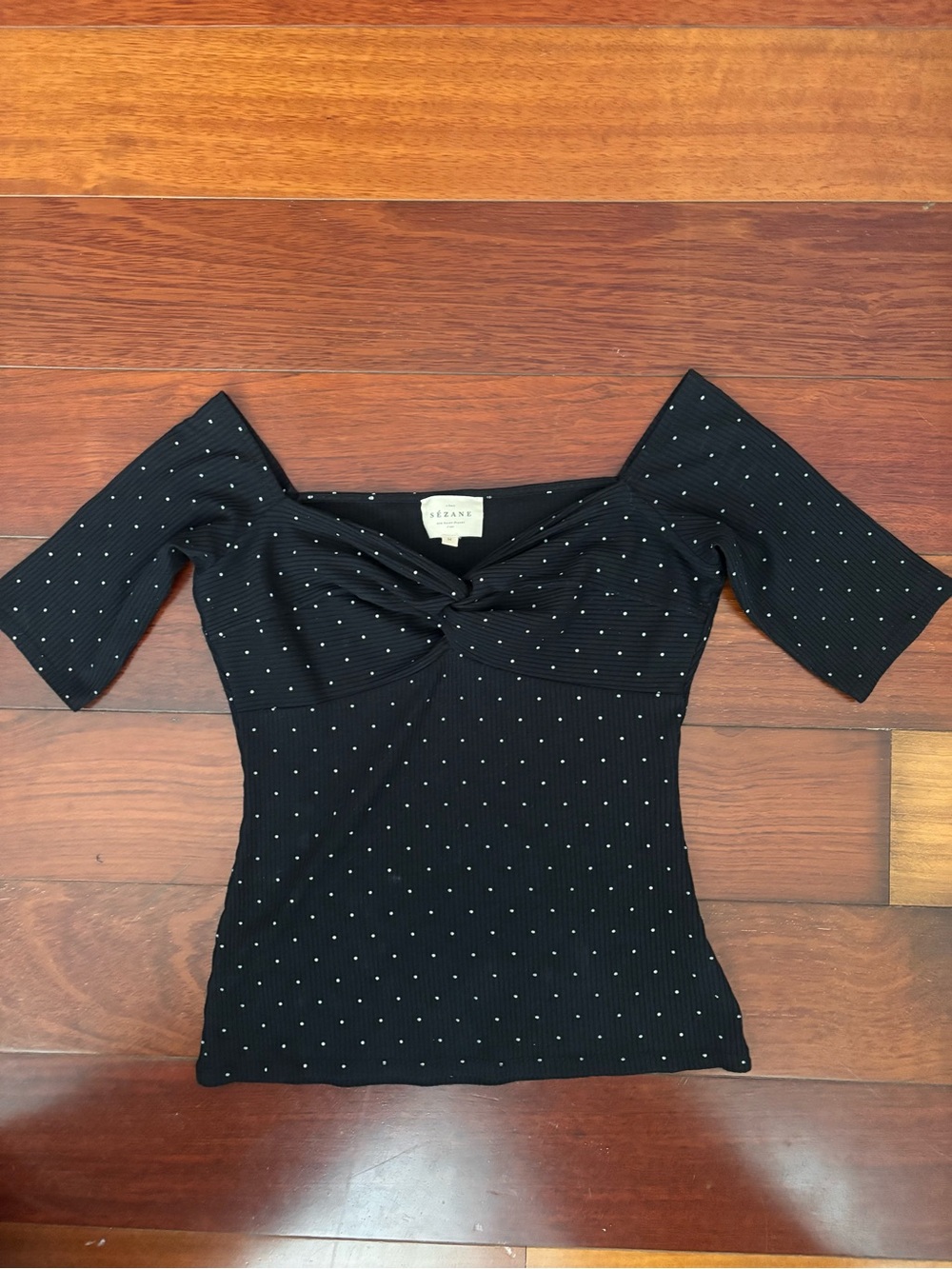 Sezane Caro T-shirt Pois Écru Fond Noir - Size M